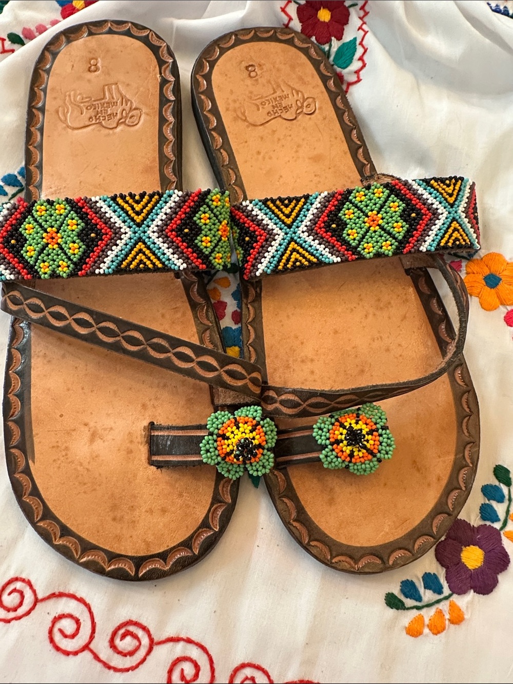SIZE 10US  Hand-BEADED  Leather  Sandals